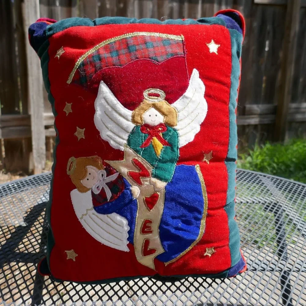 Velveteen Decorative Christmas Pillow Angel Noel Hanging Rectangle